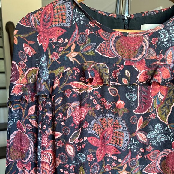 LOFT Ruffle Detail Long Sleeve Mid Length Boho Cottagecore Prairie Dress Sz 6 - Picture 6 of 9